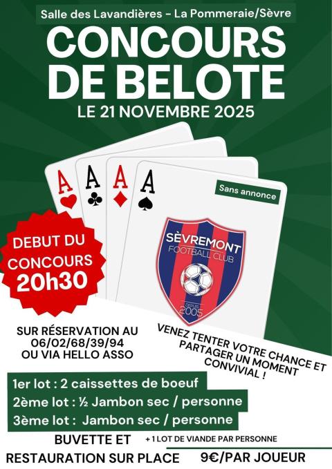 Concours de belotte 2023 organisé par le Sèvremont Fooball Club